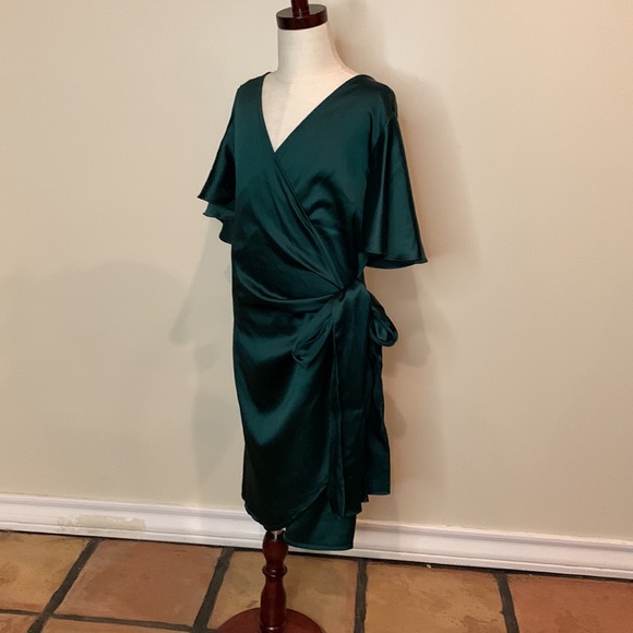 Vici Satin Wrap Dress with Flutter Sleeves - Picture 3 of 5